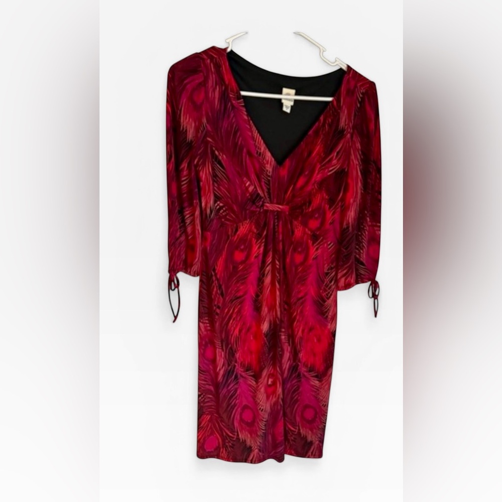 Sangria Peacock Feathers Red Dress - Size 4